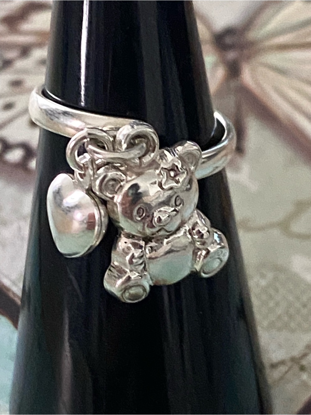 Sterling Silver 925 Adjustable Teddy Bear Charm Ring - Accessories